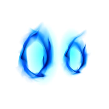 Blue Fiery font. Letter O. Illustration on black background