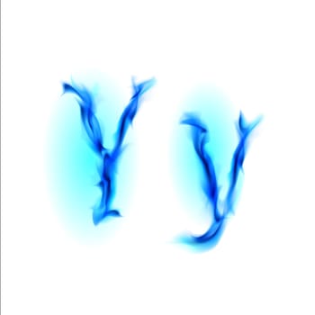 Blue Fiery font. Letter Y. Illustration on black background
