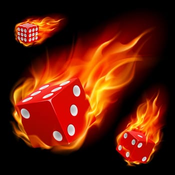 Dice in fire. Illustration on black background
