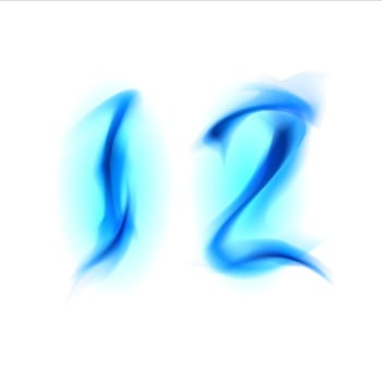 Two blue alphabet symbol of fire - numbers one and two. Illustration on white background