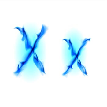 Blue Fiery font. Letter X. Illustration on black background