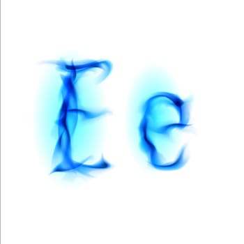 Blue Fiery font. Letter E. Illustration on black background