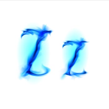 Blue Fiery font. Letter Z. Illustration on black background