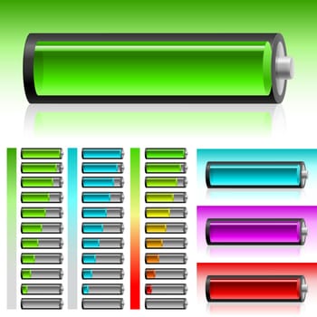 Set of transparent battery on the white background for design