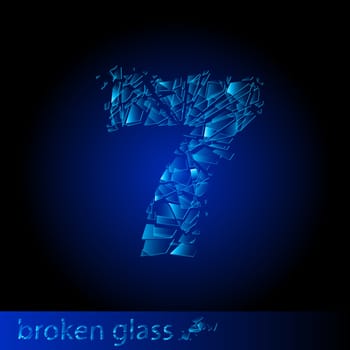 One symbol of broken glass  - digit seven. Illustration on black background