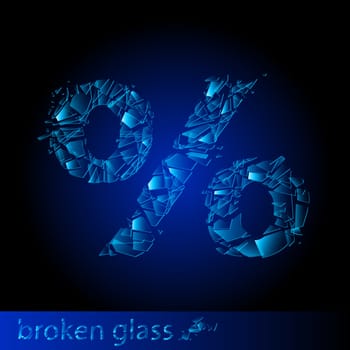 One symbol of broken glass  - percentage. Illustration on black background