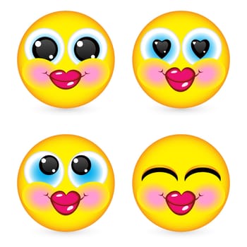 Four smiling faces, they are all happy and laughing. Illustration on white background