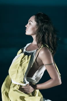 Fashion style photo of beautiful woman outdoor