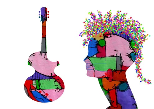 punk boy in profile and a guitar