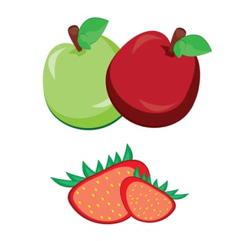 Illustration of healthy fresh fruit. Apple with strawberry
