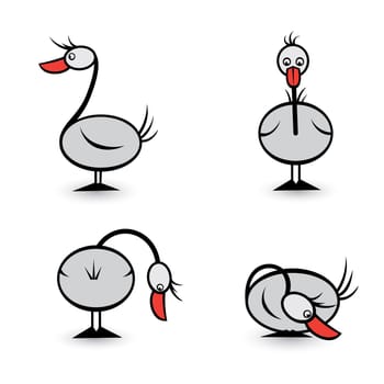 Abstract Four geese in different positions. Illustration on white background