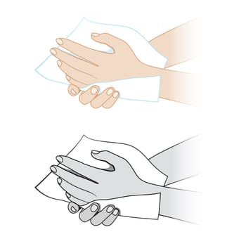 Hands with a napkin. Illustration on white background