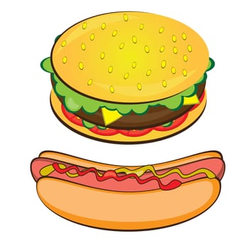 Appetizing Hotdog and Sandwich. Vector illustration on white background