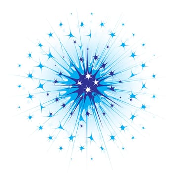 Vector illustration of blue stars explode on white background