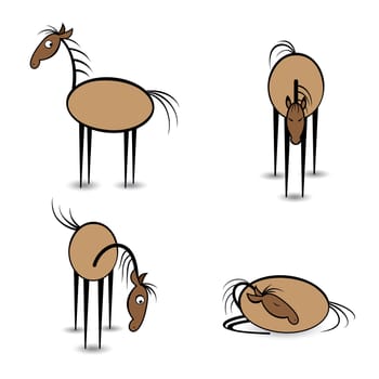 Abstract four horses in different positions. Illustration on white background