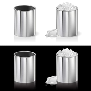 Realistic bin. Illustration for design on white and black background