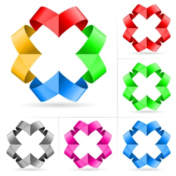 Set of ribbon number four on a white background for design.