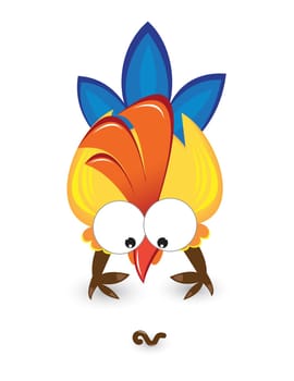 Cartoon cock with the worm. Illustration on white background