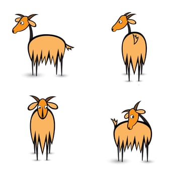 Abstract four goats in different positions. Illustration on white background