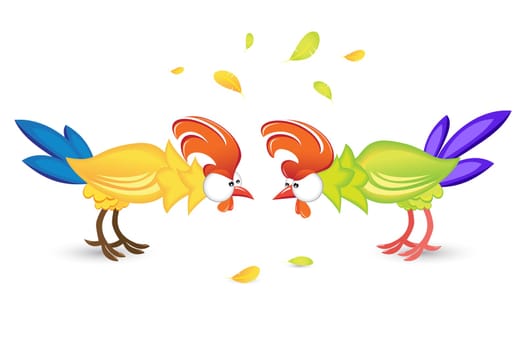 Rooster or game birds cockfighting. Illustration on white background