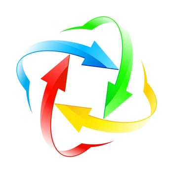 Set number ten of different colored arrow circles isolated on the white