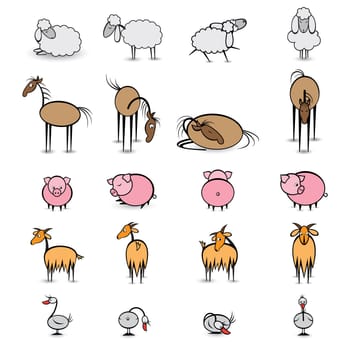 Set of various animals living on the farm. Illustration on white background