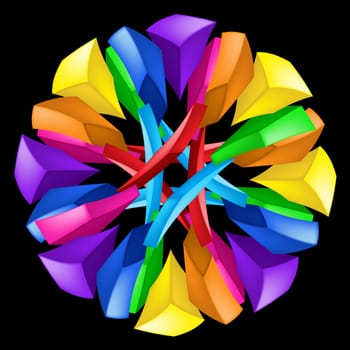 3d abstract composition. Illustration on black background.