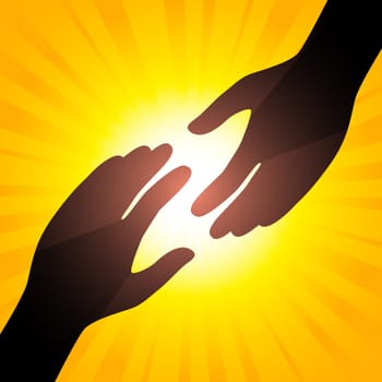 Solar handshake. Symbol of care. Illustration for your design.