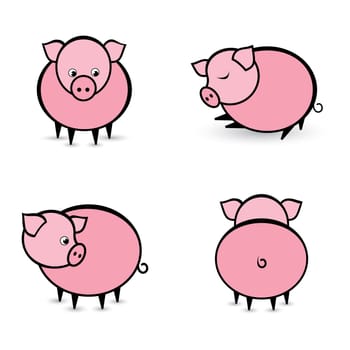 Four abstract pigs in different positions. Illustration on white background