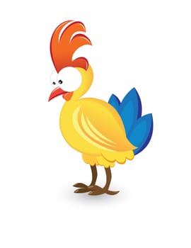 Surprised bright cock. Illustration on white background