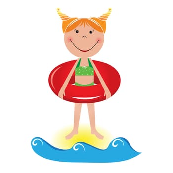 Cartoon little girl with a lifeline. Illustration on white background