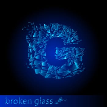 One letter of broken glass - G. Illustration on black background