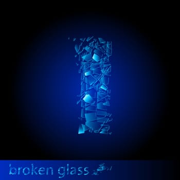 One letter of broken glass - I. Illustration on black background
