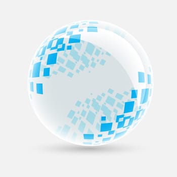 White ball with blue squares  on white background