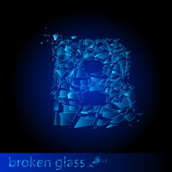 One letter of broken glass - B. Illustration on black background