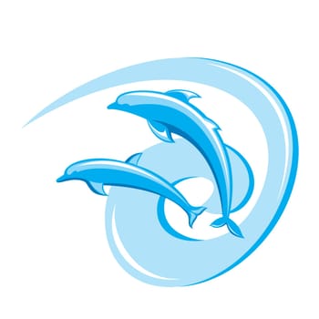 Two ornate dolphins on a white background.