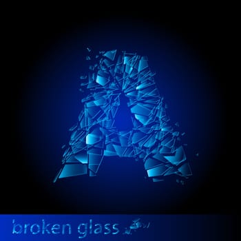 One letter of broken glass - A. Illustration on black background