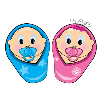 Illustration baby boy, girl. Vector illustration on white background