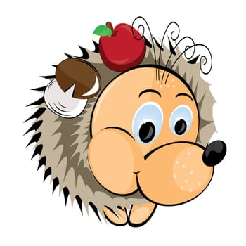 Hedgehog with apple and mushroom. Illustration on white background