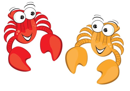 Two funny cartoon crab. Illustration isolated on white background