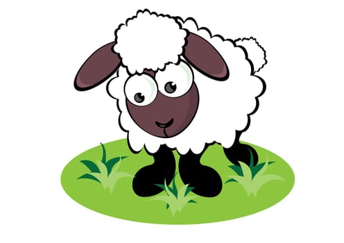 Cartoon Sheep on the meadow. Illustration for design