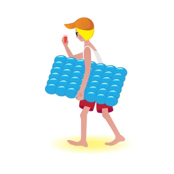 Boy on air mattress. Illustration on white background