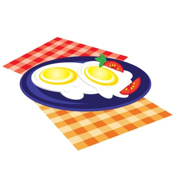 Lunch is fried on a plate. Vector illustration on white