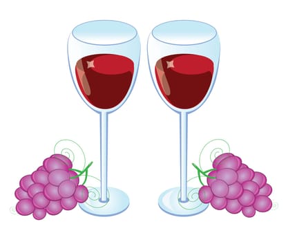 Red wine glass with Grapes.Vector illustration on white background
