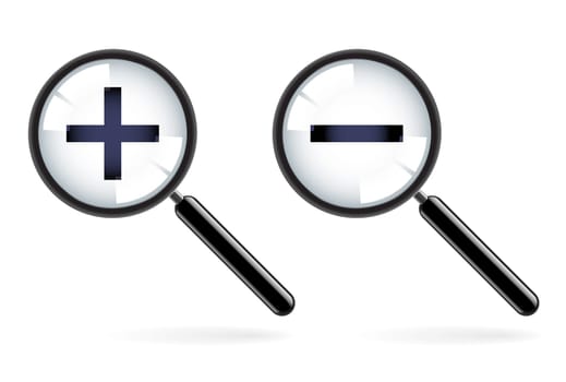 Monochromatic increase-decrease magnifiers icons. Illustration on white background for design