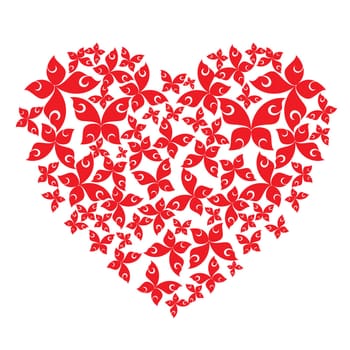 Heart from flying butterflies. Vector illustration on white