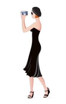 Vector image of girl with camcorder on white background