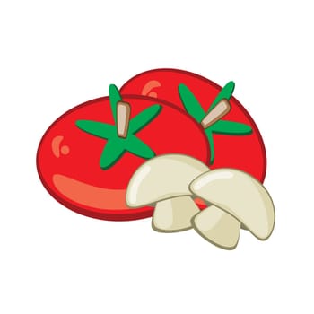 Tomato and mushrooms on line. Vector illustration on white background