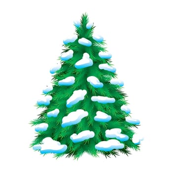Green fur-tree covered with snow, isolated. Christmas picture