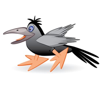 The black cartoon raven amusing bird on white